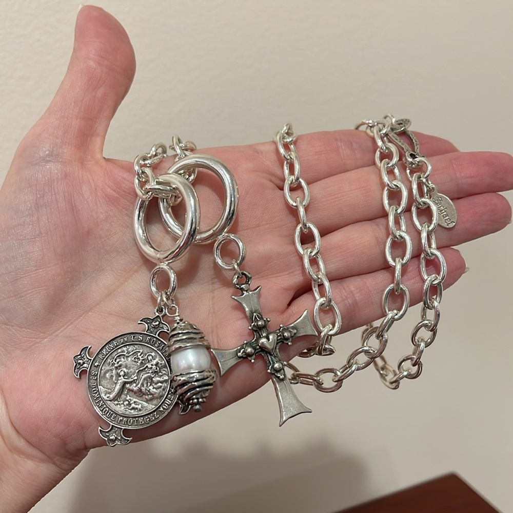 Heavy Sterling Silver 30” Charm Necklace by Bobby Schaefer of Schaef Designs